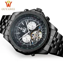 OUYAWEI Mechanical Men Watches Luxury Brand Automatic Tourbillon Male Clock Black Gold Wrist Watches For Men Relogio Masculino hot brand ouyawei mens luxury tourbillon auto mechanical wrist watches stainless steel business mens watches relogio masculino