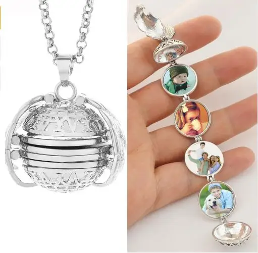 

4 Photo Memory Floating Locket Pendants Angel Wings Magic Photo Album Box Necklaces Flash Box Lockets SL021