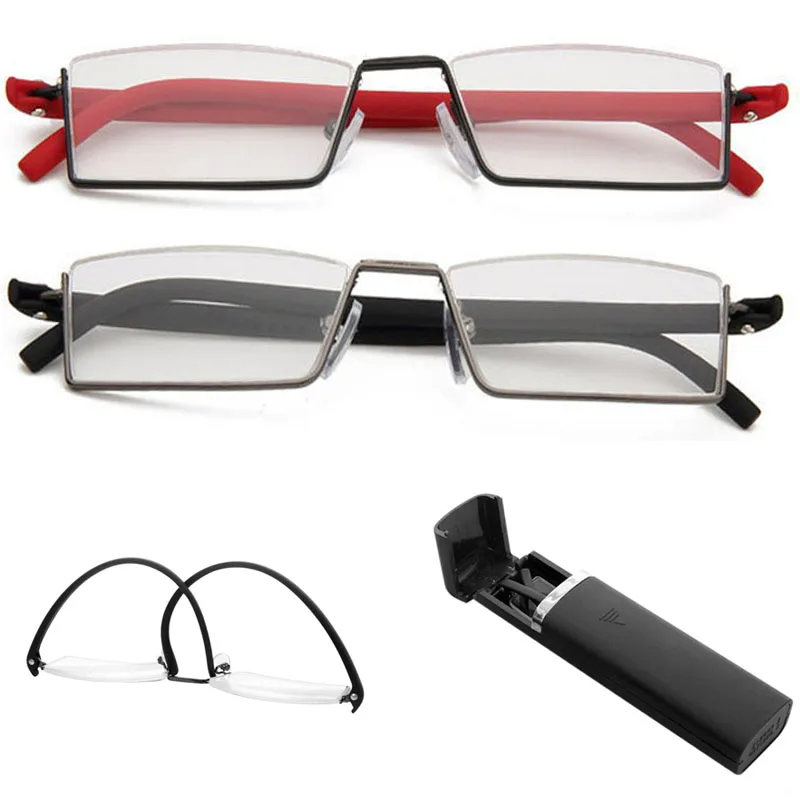 Новые очки для чтения Для мужчин/Для женщин гибкий черный Tr90 с плоскими стеклами и половинной рамкой полуоправы ретро солнцезащитные очки Женские оправы для очков с Чехол