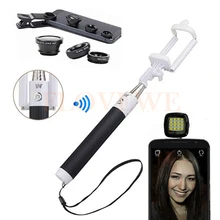 Объектив камеры комплект широкий угол макросъемки линзы, рыбий глаз lentes Bluetooth селфи палка монопод селфи вспышка света для смартфона