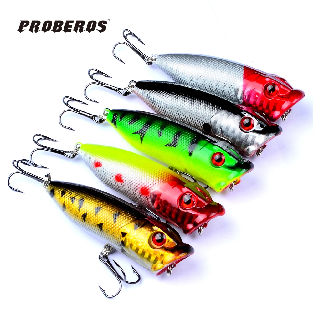 5pc Fishing Lures 5 colors Popper Lure 2.9"-7.3cm/0.39oz-11g fishing bait 6# high carbon steel hook fishing tackle DXP001