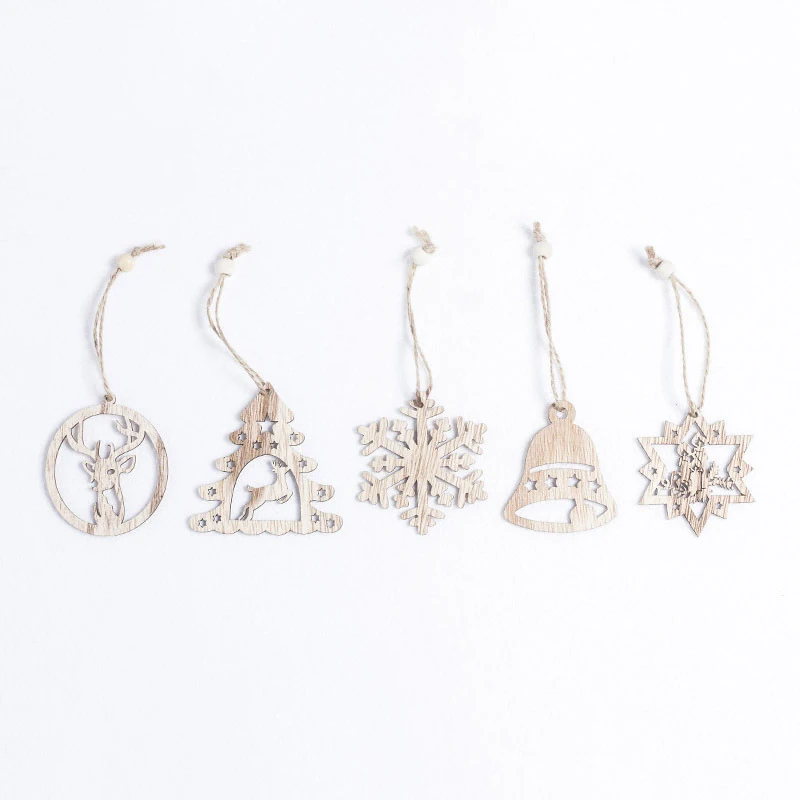 

Wooden Christmas Tree Pendants Hollow Snowman Snowflake Hanging Ornaments for Xmas Party DIY Decoration
