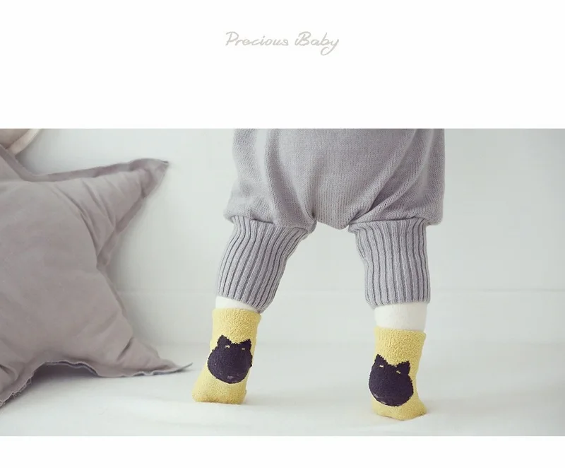 Махровые носки из кораллового флиса для малышей ворсистые зимние носки детские нескользящие носки-тапочки изображение мультипликационного животного meias теплые носки для новорожденных мальчиков и девочек