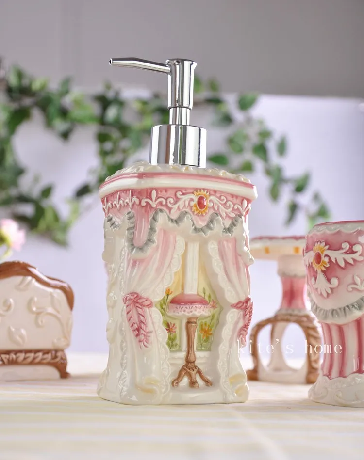 Розовый Кот керамической держатель для зубной щетки мыльница Аксессуары для ванной комнаты Набор Свадебный домашний декор фарфоровая фигурка ручной работы