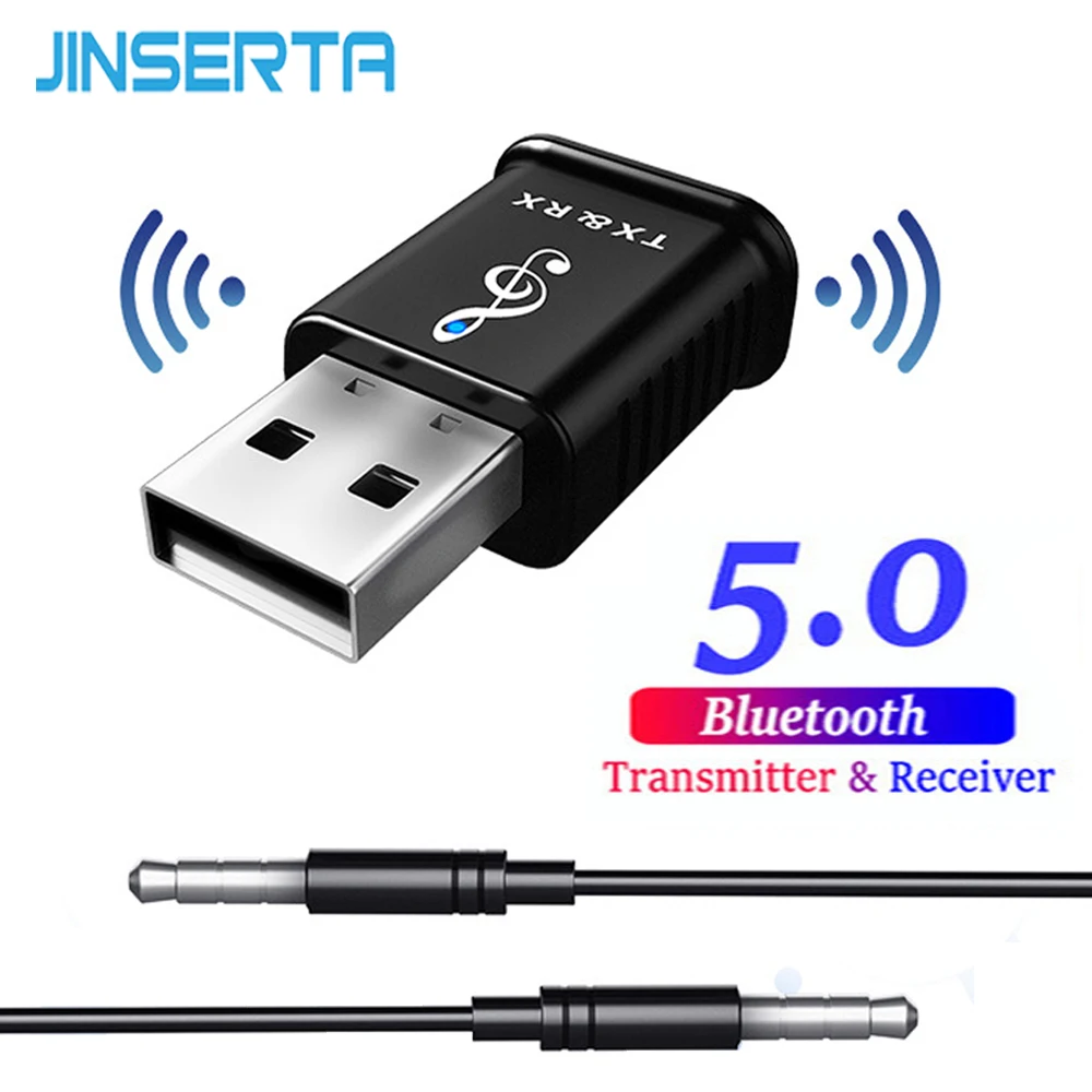 

JINSERTA 2 in 1 Bluetooth 5.0 Audio Receiver Transmitter Adaptor Car MP3 Music Player Audio Adapter for Car PC TV Headphone