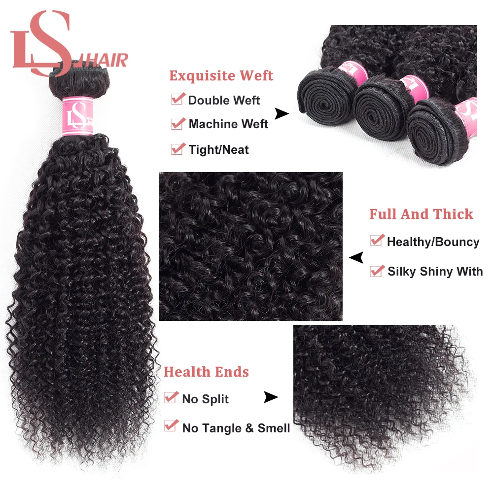 LS Hair Peruvian remy hair kinky curkly 3/4 bundles with lace frontal 13*4 pre-pluck hair bundles deal extensions 8-26inch LS Hair Peruvian remy hair kinky curkly 3/4 bundles with lace frontal 13*4 pre-pluck hair bundles deal extensions 8-26inch