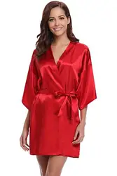Elegant Navy Blue Silk Kimono Robe - Women's Satin Bathrobe & Dressing Gown - S (Red)