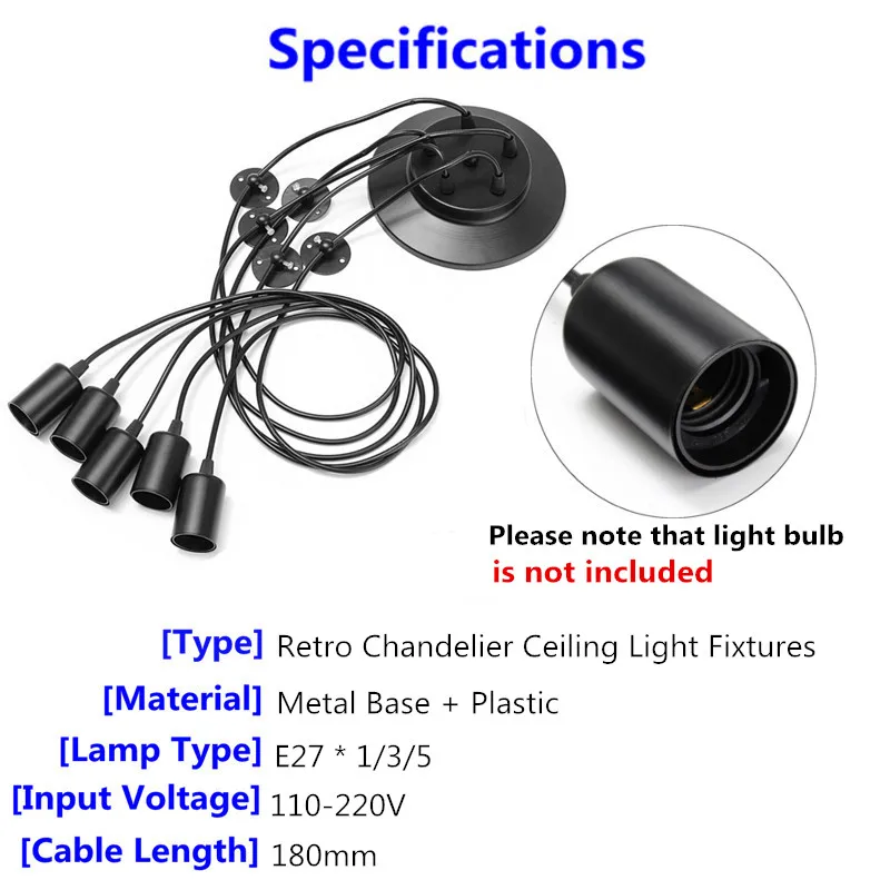 1/3/5 головок E27 Винтаж потолочный Эдисон подвесной светильник 1,8 м кабель