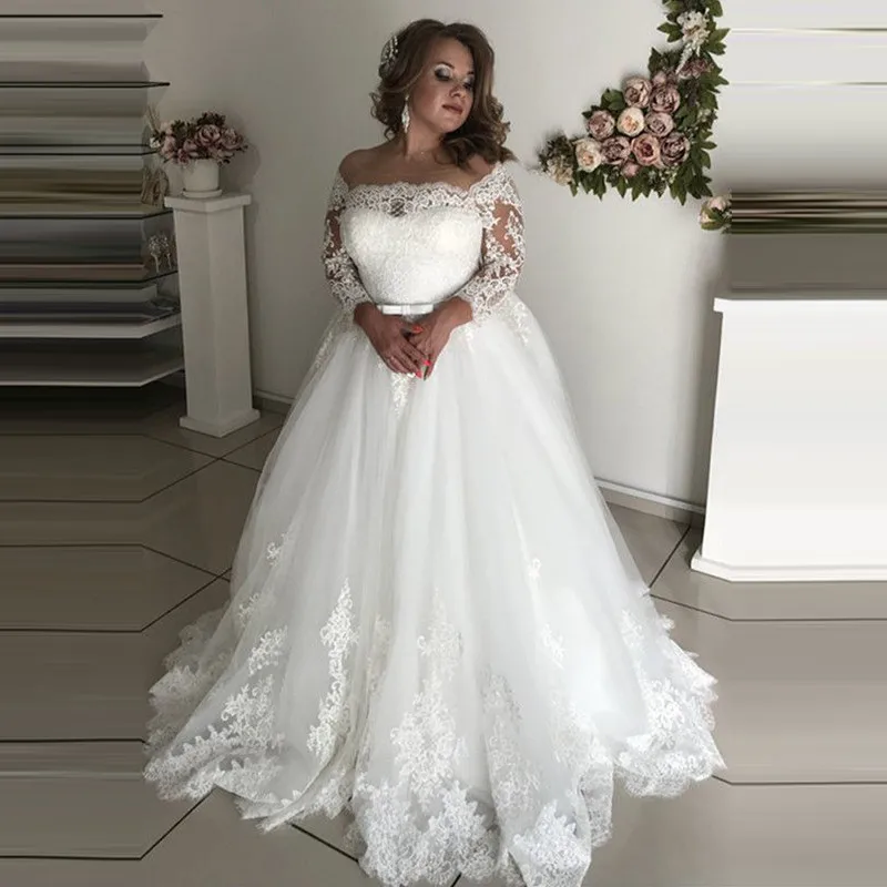 Vestido De Noiva кружевное свадебное платье с длинными рукавами и открытыми плечами размера плюс свадебные платья с открытыми плечами robe de mariee