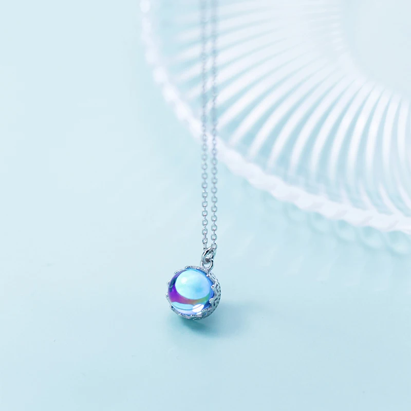 Qevila Fine Jewelry Pendant Necklaces for women Aurora Halo Crystal Gemstone s925 Silver Scale Light Necklaces Sexy bijoux femme (7)