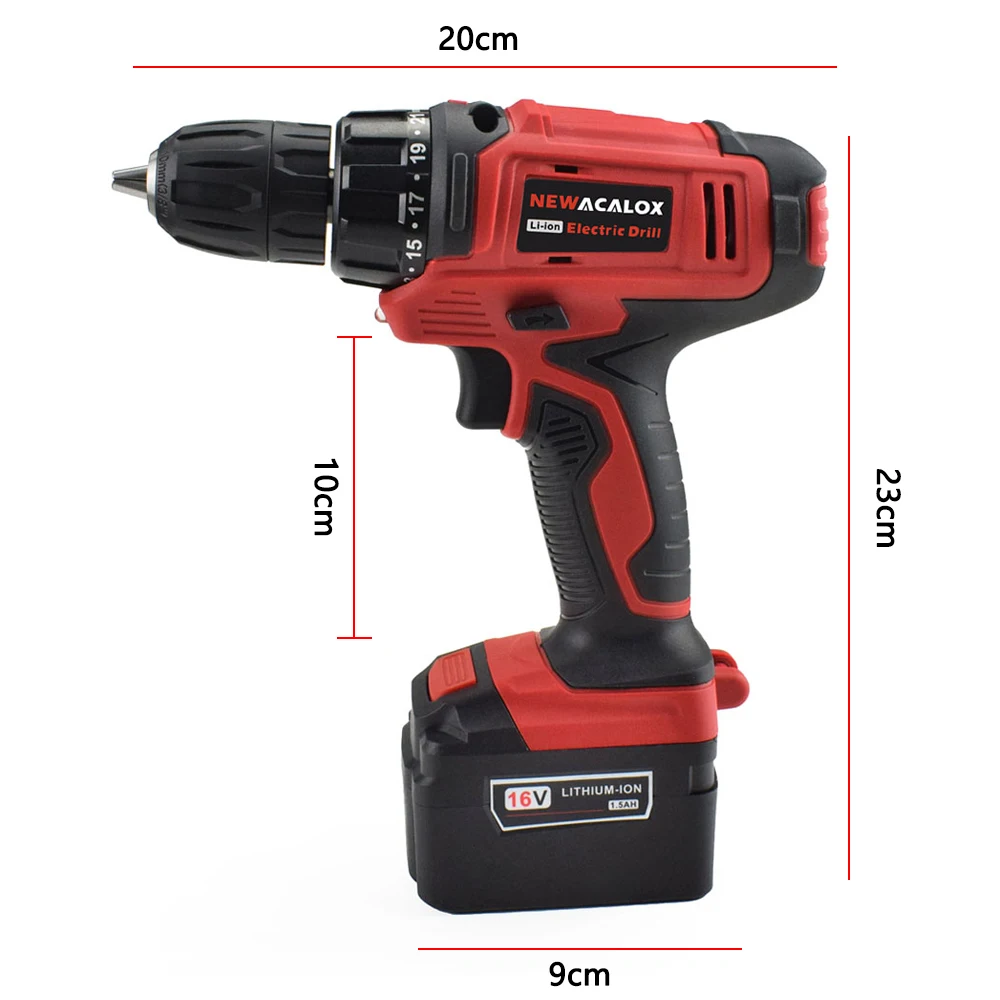 NEWACALOX Электрическая отвертка аккумуляторная дрель зарядки 16 V DC литий-ионный Батарея 2-Скорость мини отвертка Беспроводной Мощность драйвер