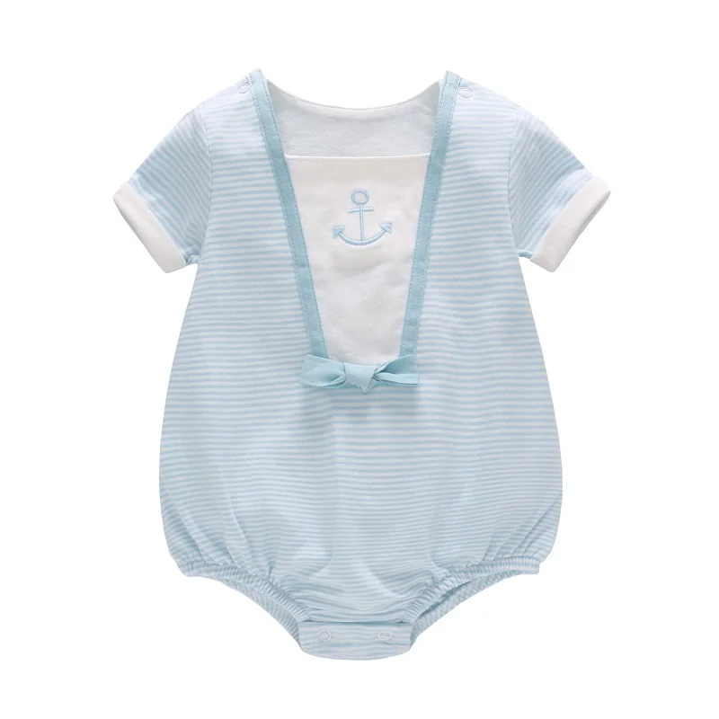 Vlinder/одежда для малышей; Комбинезоны для маленьких девочек и мальчиков; милая одежда в полоску для новорожденных; хлопковая одежда с галстуком-бабочкой; боди с коротким рукавом для младенцев - Цвет: Light blue