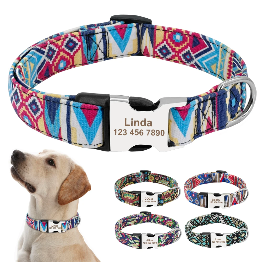 

Nylon Puppy Collar Personalized Laser Engraved Metal Buckle Dog Collars Pet Id Tag Customized collar perro for Beagle Pitbull