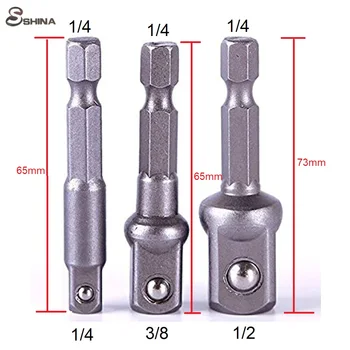 

3PCS Chrome Vanadium Steel Socket Adapter Set Hex Shank to 1/4" 3/8" 1/2" Extension Drill Bits Bar Hex Bit Set Power Tools