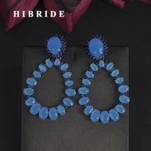 HIBRIDE, дизайн, голубой камень, кубическая зрикония, массивные серьги-капли для женщин, ювелирное изделие, Букле д 'Орель, aretes de mujer, E-690