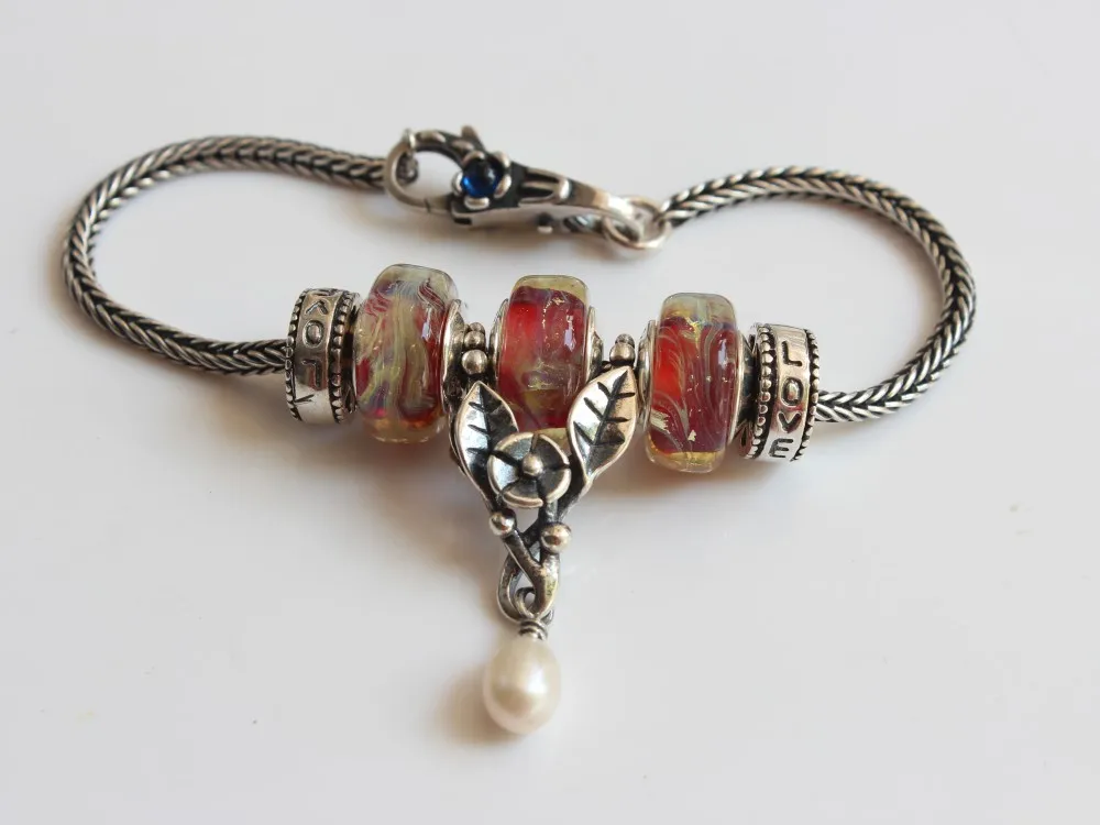 925 Sterling Silver Charm Beads A Drunken Golden Fan Glass Charms Bead Compatible Fit Troll European Brand Bracelet (1)