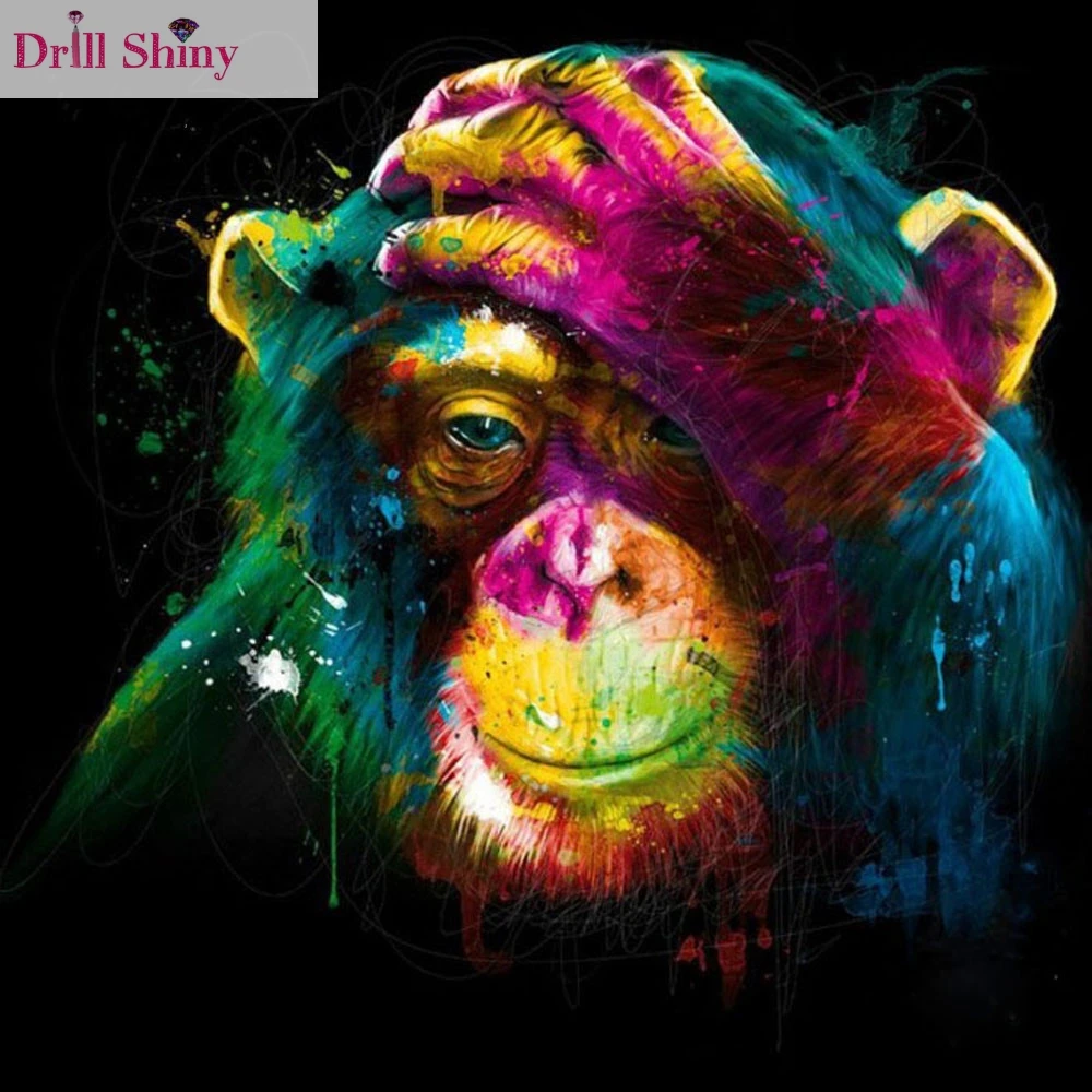 

Color Monkey Mosaic Full Resin Diamond Painting Cross Stitch Square Diamond Mosaic Craft Diamond Embroidery Diy Needlework KJ080
