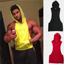 Летний фитнес для мужчин Бодибилдинг хлопок без рукавов сплошной цвет Стрингер толстовка майка с капюшоном рубашка жилет мужские повседневные топы MZ1605