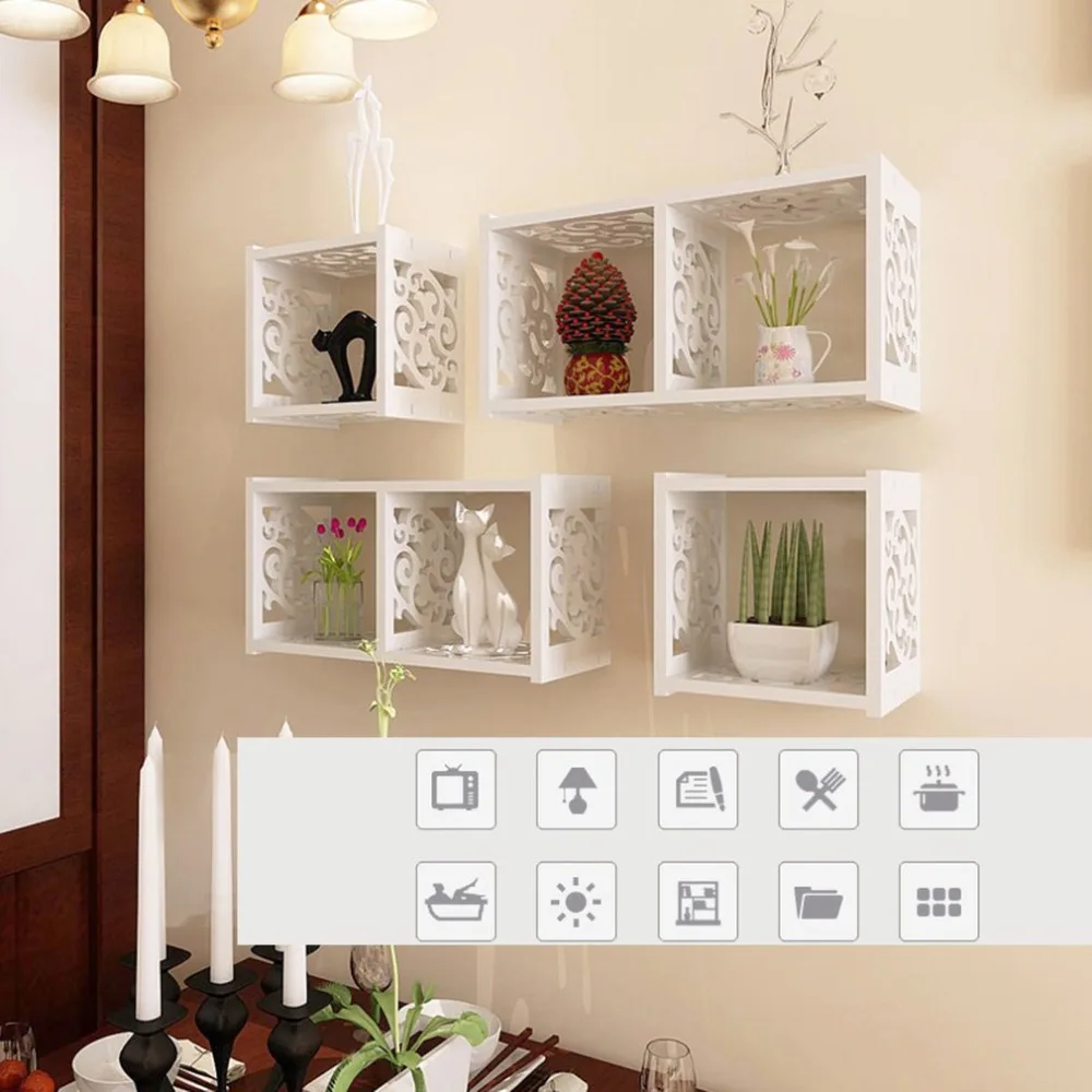 Three Sets WPC Wall Hollow Carved Cubical Display Shelf Bookshelf Bookcase CD/DVD Organizer Display Rack Storage Shelving Shelf цена Three Sets WPC Wall Hollow Carved Cubical Display Shelf Bookshelf Bookcase CD/DVD Organizer Display Rack Storage Shelving Shelf цены онлайн