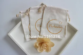 

Customized Logo cotton pouch with gold logo gift Bags wedding Gift bags Jewelry gift pouch Free Shipping