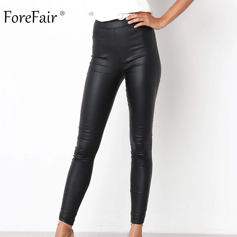 Forefair, женские зимние штаны из искусственной кожи, высокая талия, пуш-ап, тонкие, обтягивающие, черные леггинсы, узкие брюки, Ulzzang, корейский стиль