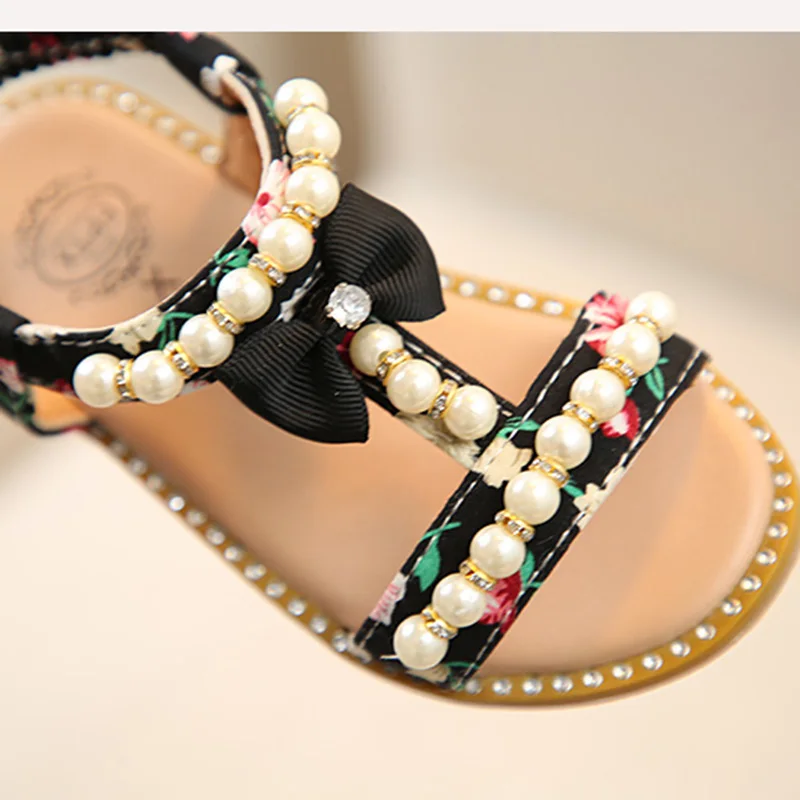 Дети Бисер Перл Дети Принцесса обувь пляжные сандалии для малышей Летняя обувь для девочек сандалии из кожзаменителя