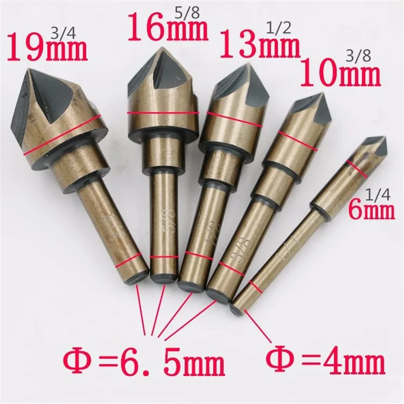 Shina 5PCS 6mm 10mm13mm16mm19mm 82 Countersink Metal Chamfer Cutting Boring Machine Woodworking Opener Wood Hole Sow