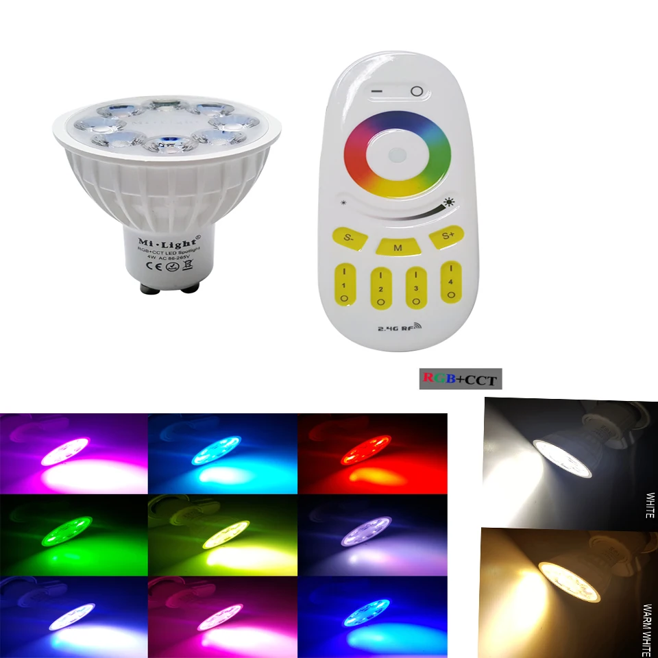 Новый Mi-light Milight Dimmable GU10 4 Вт Светодиодная лампа RGB + CCT Светодиодный прожектор умная