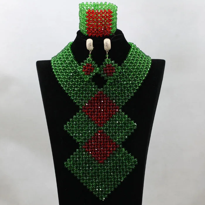 Яркие красные стеклянные бусины эффектное ожерелье для женщин костюм нигерийские Свадебные африканские бусины комплект ювелирных изделий ABK889 - Окраска металла: 4