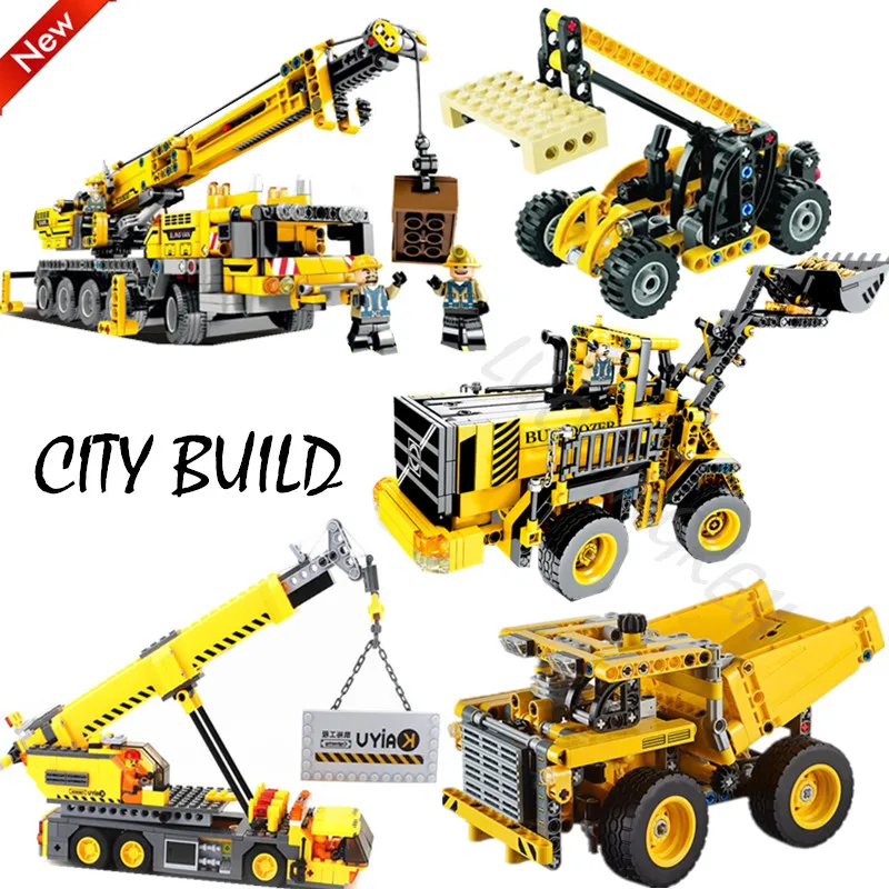 

Diy City Build Truck Excavator Crane Forklift Building Blocks Bricks Toys for Children compatible with Legoingly Technic Gifts