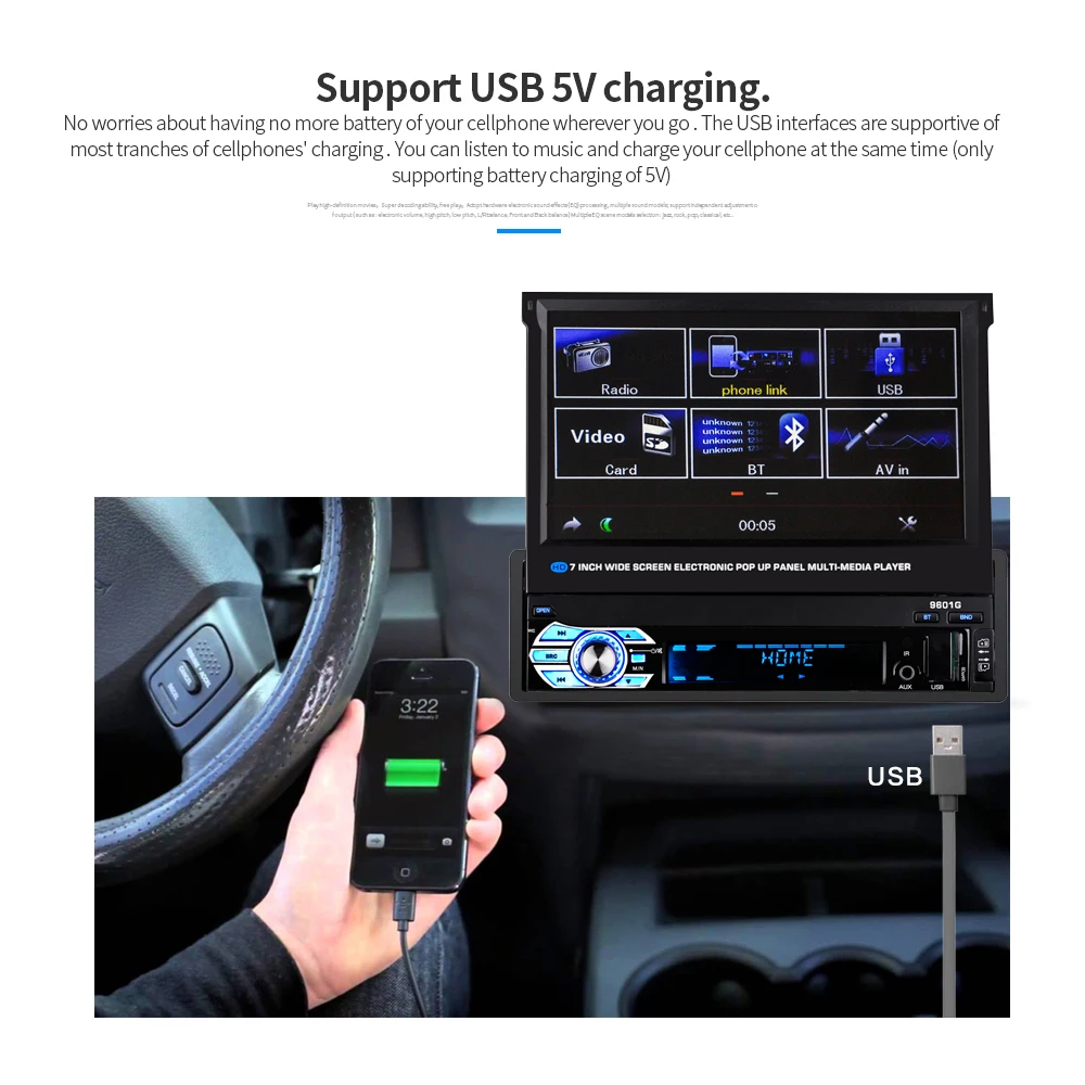 HD Автомобильный сенсорный выдвижной Экран Универсальный Автомобильный мультимедийный плеер 7 дюймов емкостный кассета MP5 плеер Bluetooth Поддержка USB/AUX/SD/FM