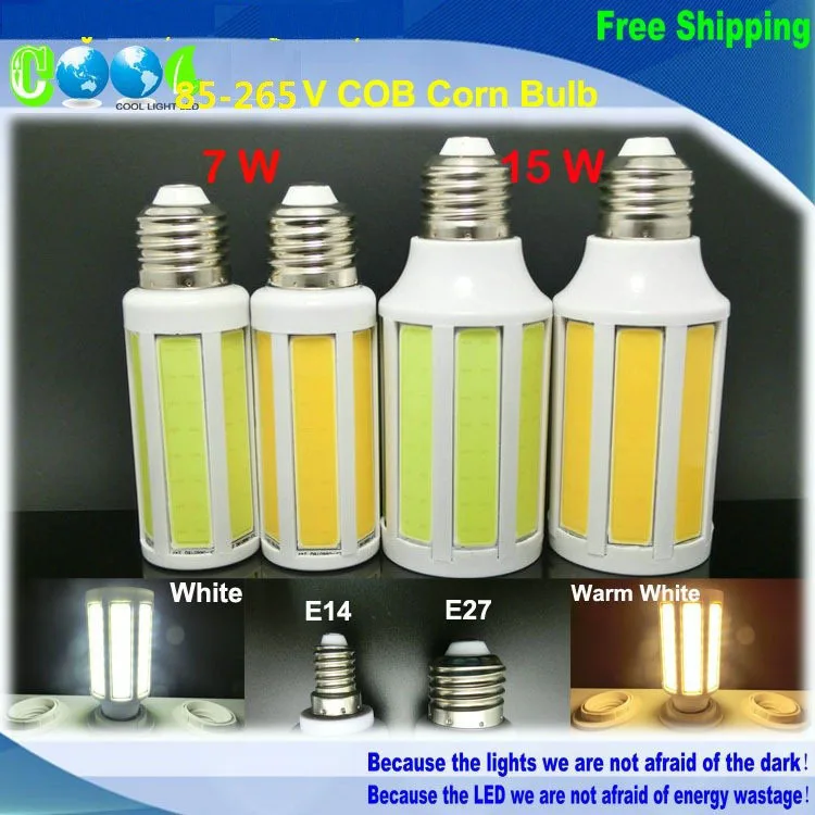 

Super Bright 85-265V 7W 15W COB SMD LED Corn Bulb Light E27 E14 Lamp white, warm white led lamps