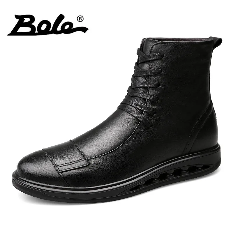 

BOLE Big Size 38-46 Men Leather Boots Autumn New Comfort Lace Up Men Motorcycle Boots Handmade Glitter Genuine Leather Men Boots