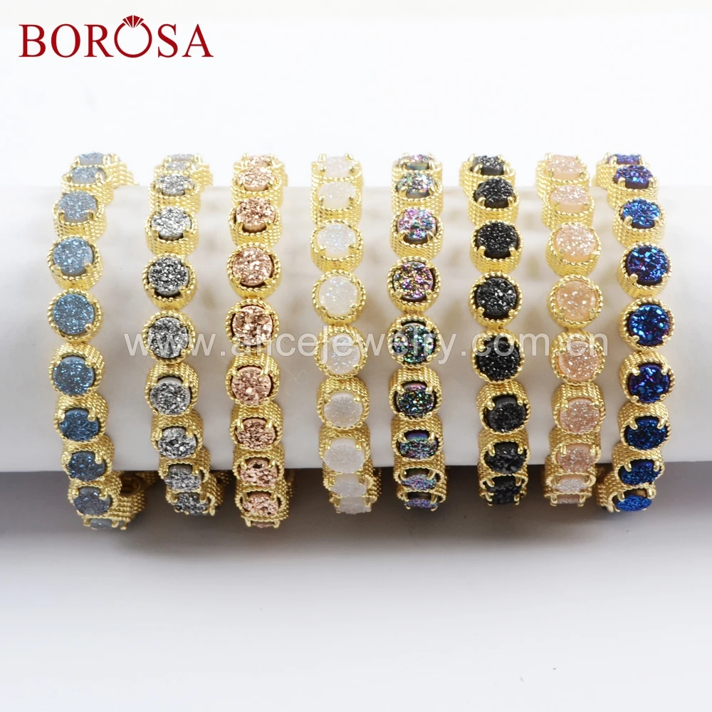 BOROSA 1 шт камень браслет цвета золота Титан Радужная Друза Браслеты с двадцать камни Drusy Jewelry ZG0353
