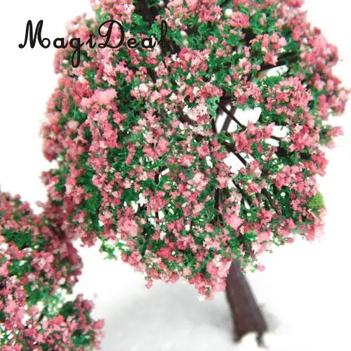 MagiDeal 4Pcs/Lot Plastic Scenery Landscape Model Trees with Peach Flowers for Railroad Layout Garden Decor Doll Weddings Trees