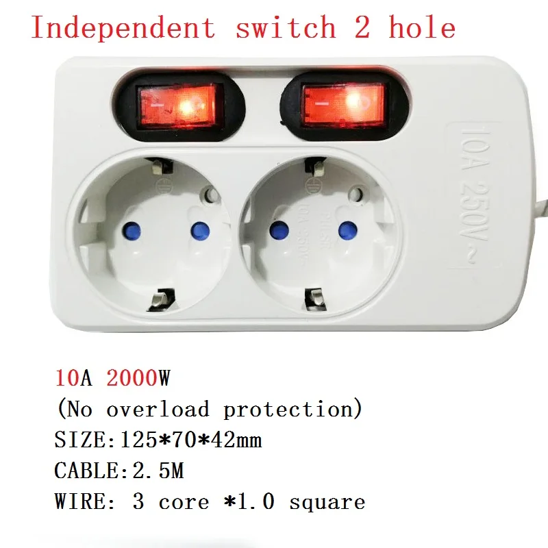 

EU Plug 2 hole 10A EU/FC Extension Socket Surge Protection 4.8mm Korea European Euro adapter Power Strip 4.8mm Power Plug