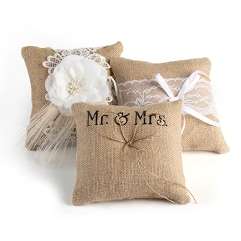 

1PC New Romantic Bridal Jute Pocket Ring Bearer Pillow Cushion Ring Holder/Stand Wedding Favors Gift DIY Craft