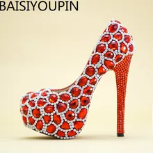 2017 Fashion New Round Red Crystal Wedding font b Shoes b font High Rhinestone font b
