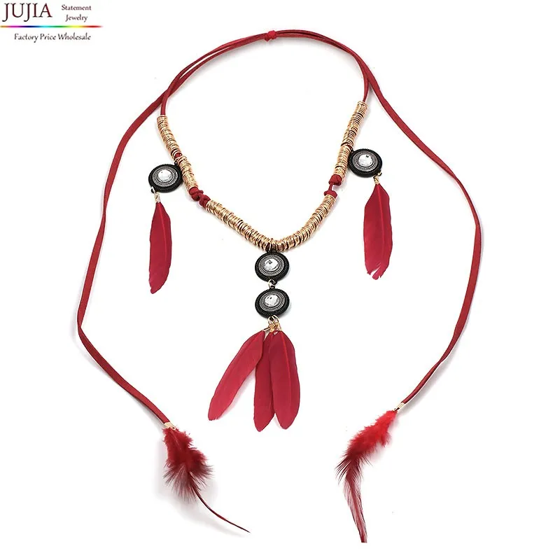 New Arrival feather pendant fashion necklace design statement tassel necklace & pendant choker collar pendantNecklace (red)NHJJ1540