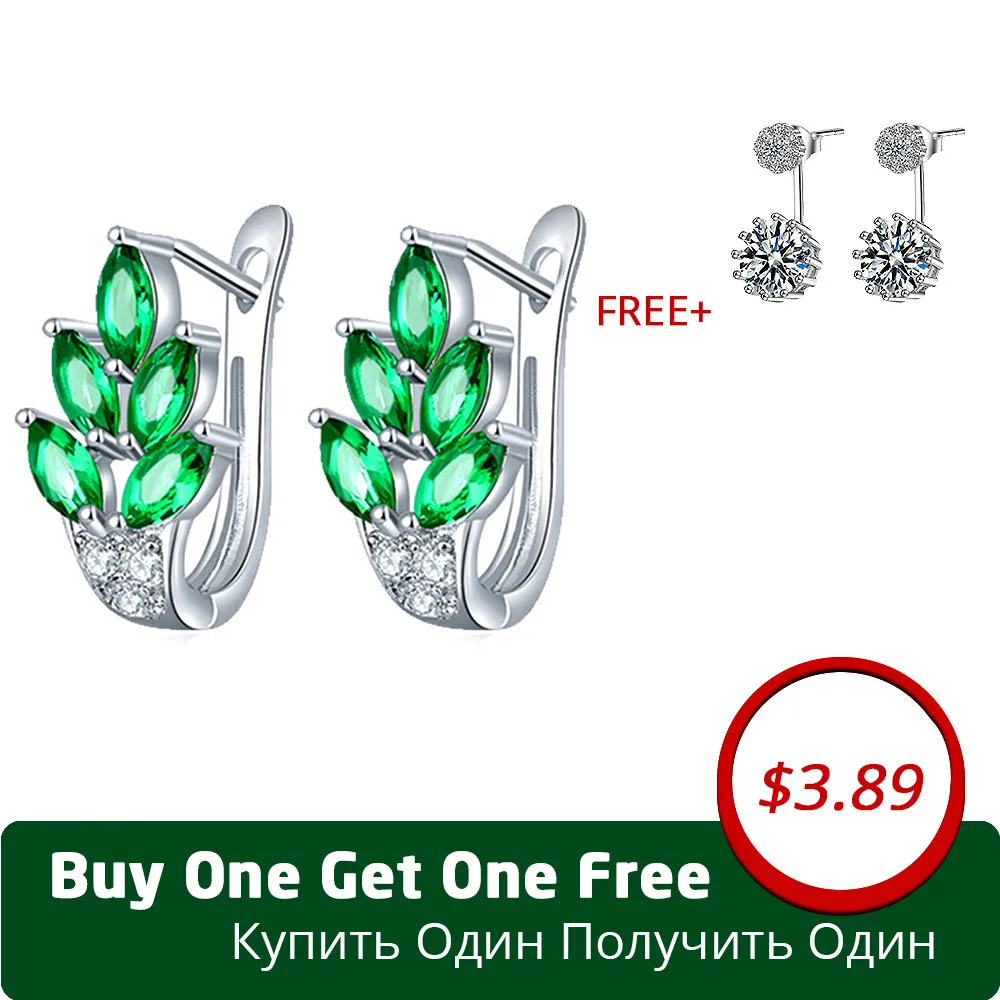 

US STOCK Uloveido Stud Earrings for Women Cute Green Leaf Earings with Stone Silver Color Cubic Zirconia Female Earring 20% Y337