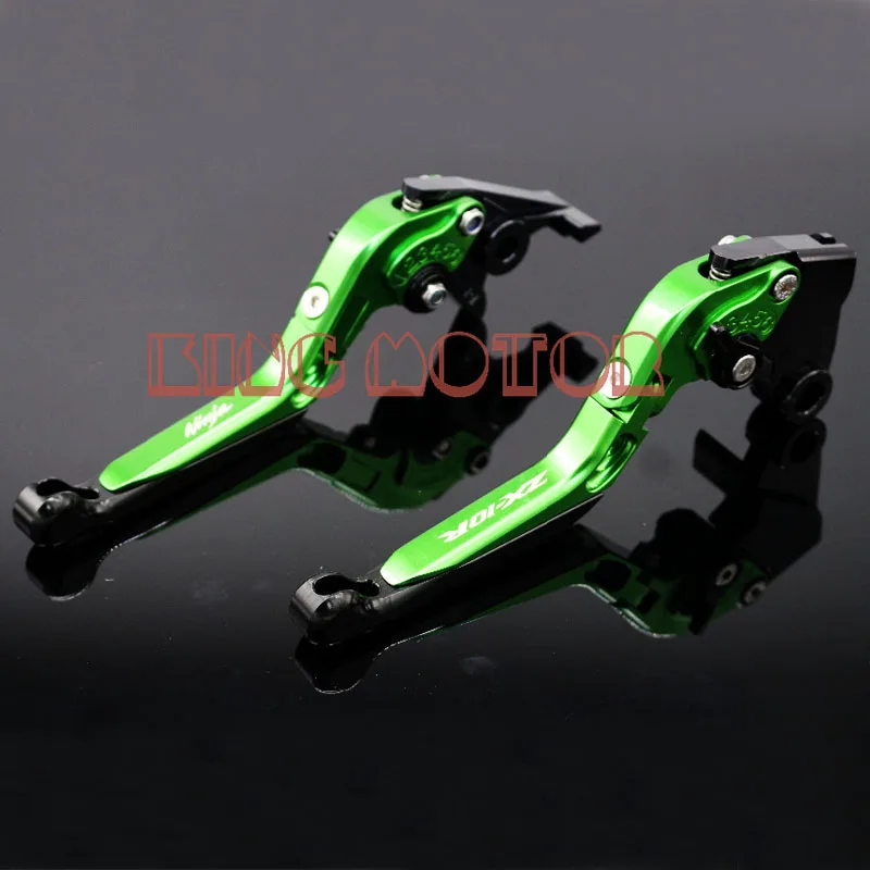 ФОТО For KAWASAKI ZX-10R 2004-2005 Motorcycle Accessories Adjustable Folding Extendable Brake Clutch Levers Green Logo ZX-10R