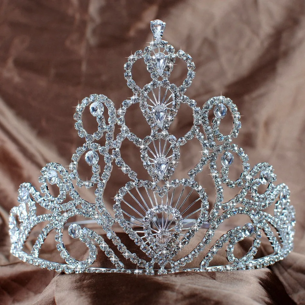 STUNNING BRAND NEW SILVER CROWN/TIARA WITH CLEAR CRYSTALS BRIDAL OR RACING