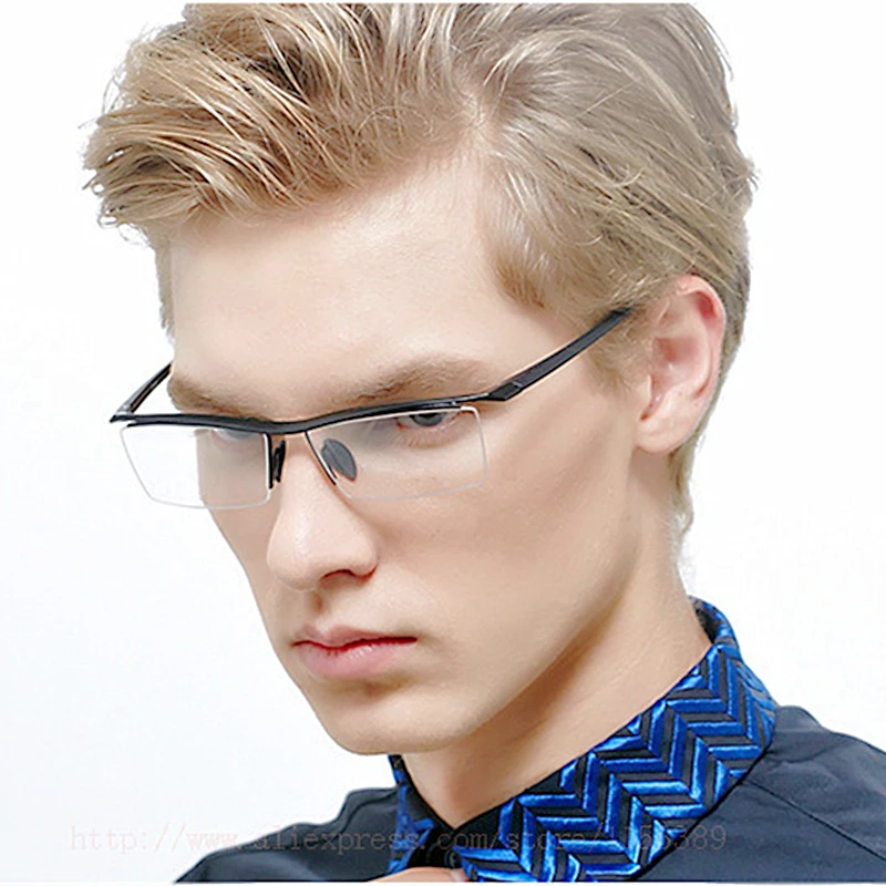 Ceny Pół obręczy okulary tytanowe ramki okularów mężczyźni oprawki optyczne czytanie przezroczyste soczewki komputerowe oprawki do okularów korekcyjnych garnitur okulary korekcyjne