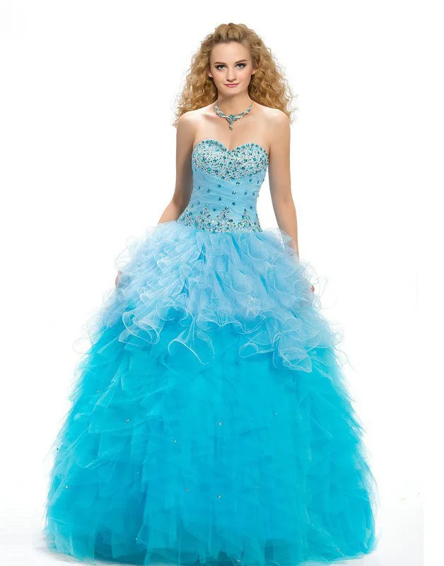 Люкс на заказ синий Quinceanera Платья 2017 кристалл бисера бальное платье милая девушки