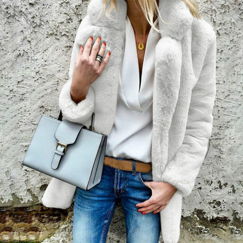 Streetwear Women Coat Shaggy Blends Warm Winter Plush Teddy Wool Party Female Plus Size Open Stitch Overcoat Solid Outwear M0289 Streetwear Women Coat Shaggy Blends Warm Winter Plush Teddy Wool Party Female Plus Size Open Stitch Overcoat Solid Outwear M0289