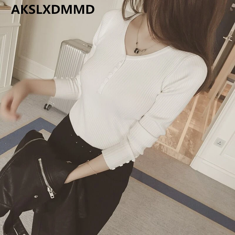

2019 Spring Autumn Large Size Fashion Casual Knit Pullover Sweater V Collar Long Sleeve Solid Slim Bottoming Women Sweater CW358