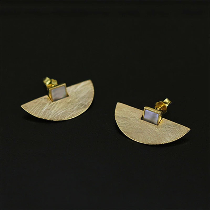Lotus Fun Real 925 Sterling Silver Earrings Natural Stone Handmade Fine Jewelry Vintage Simple Stud Earring for Women Brincos