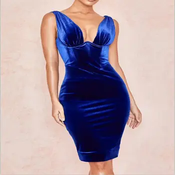 

New top sexy women bandage dress navy blue velvet hollow out celebrity evening club party bodycon dresses summer dress vestidos