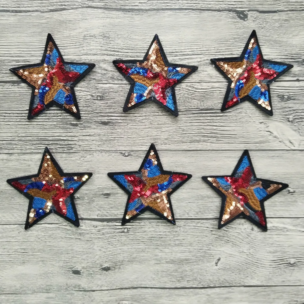 Buy 6pcs/lot Star Applique Sequined Sew on Sequins Patches For Clothes Bag Cap