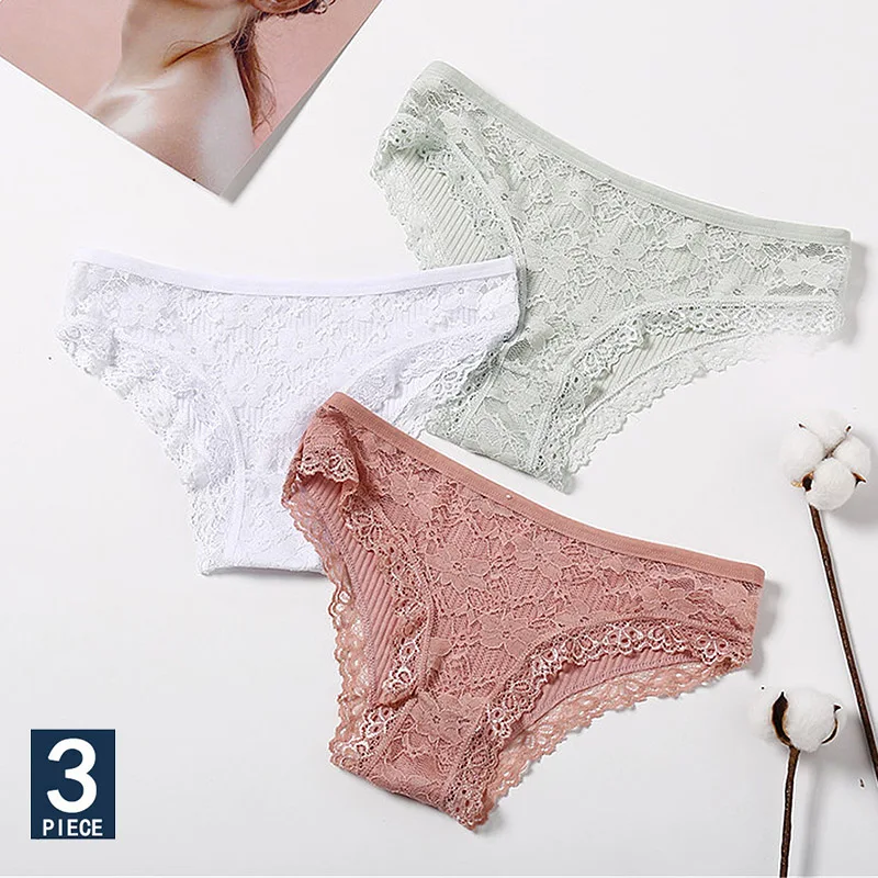 

3PCS/Set Cotton Lace Panties Sexy Underwear for Women Panties Set Female Girls Briefs Ladies Floral Pantys Low Rise Underpants
